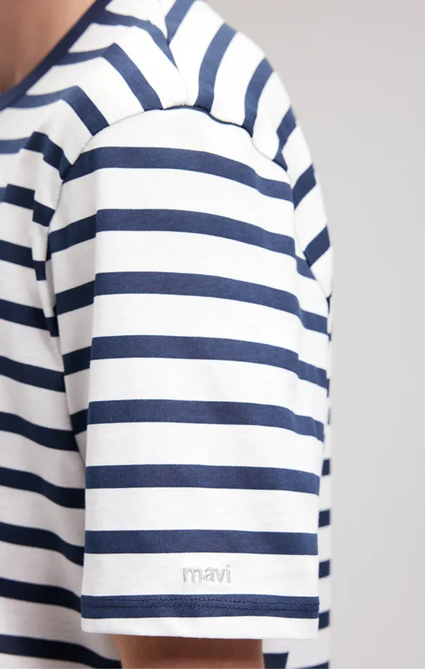 Striped Crew Neck TShirt In Navy Blazer Men Mavi Jeans TShirts Striped Crew Neck TShirt In Navy Blazer Men Mavi Jeans TShirts
