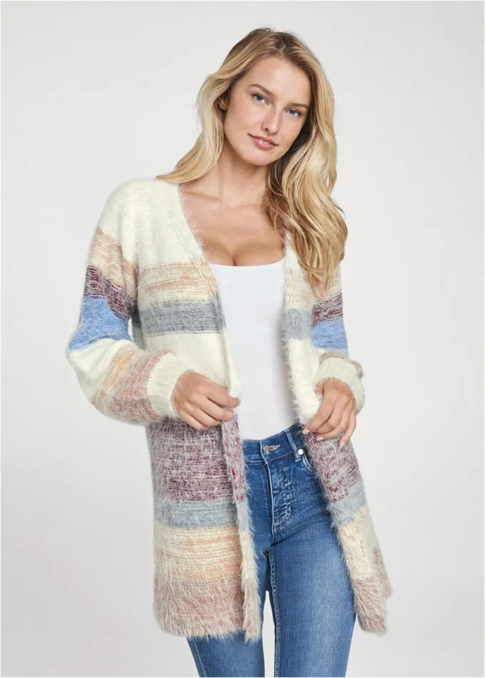 STRIPED EYELASH CARDIGAN White Multi Women VENUS Cardigans and Dusters