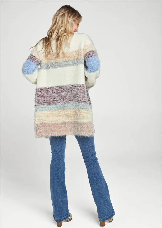 STRIPED EYELASH CARDIGAN White Multi Women VENUS Cardigans and Dusters