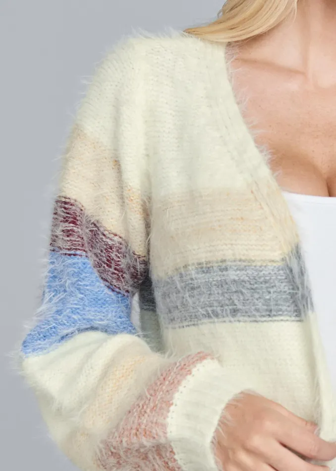 STRIPED EYELASH CARDIGAN White Multi Women VENUS Cardigans and Dusters
