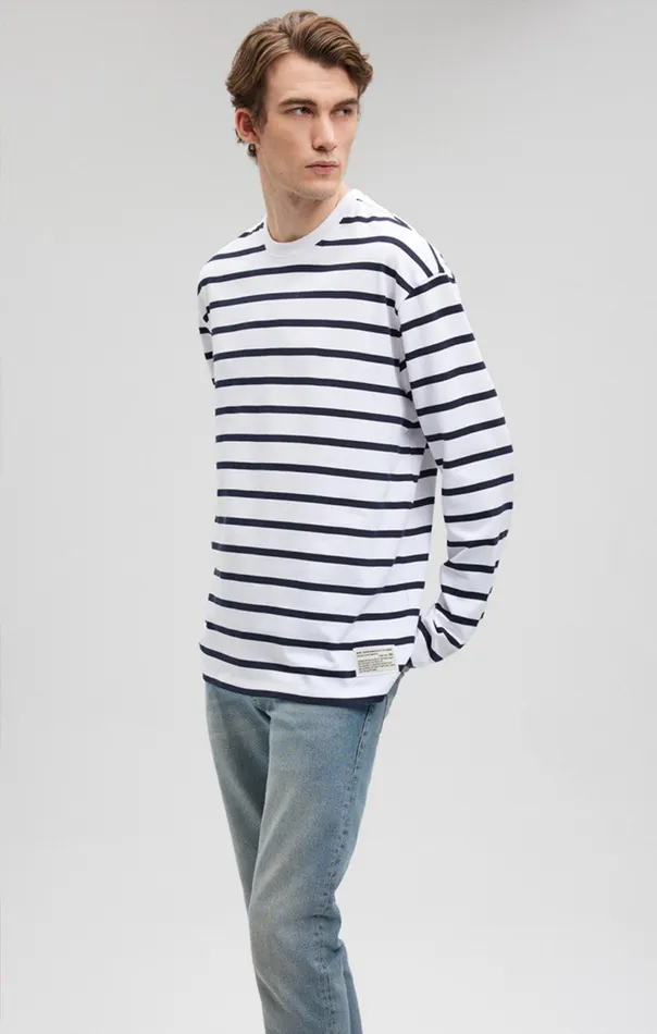 Striped Long Sleeve TShirt In Navy Blazer Men Mavi Jeans TShirts