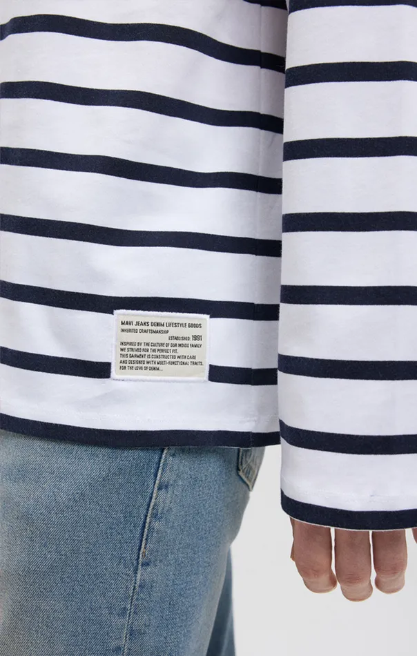 Striped Long Sleeve TShirt In Navy Blazer Men Mavi Jeans TShirts Striped Long Sleeve TShirt In Navy Blazer Men Mavi Jeans TShirts