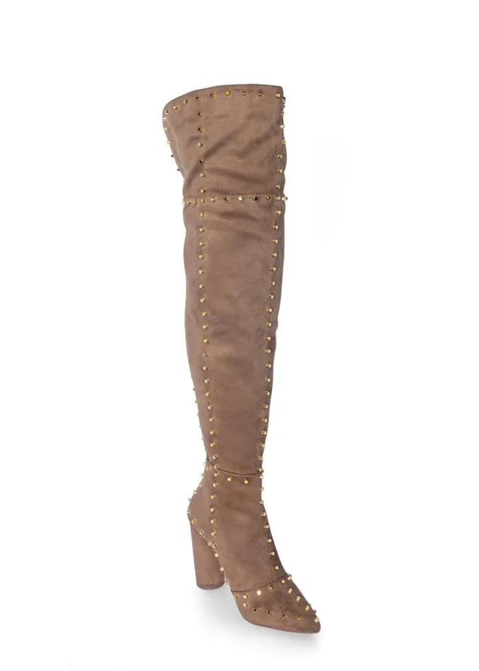 STUDDED OVER THE KNEE BOOTS Taupe Women VENUS Boots and Booties