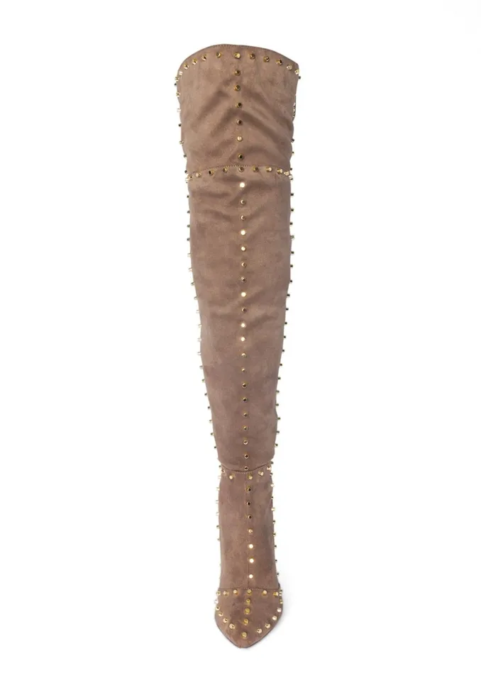 STUDDED OVER THE KNEE BOOTS Taupe Women VENUS Boots and Booties