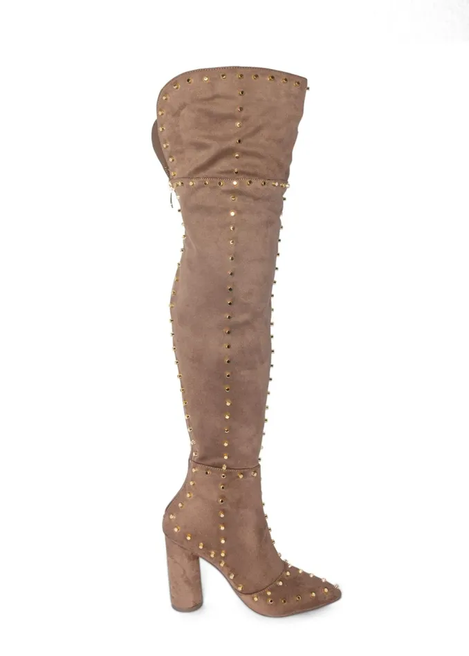 STUDDED OVER THE KNEE BOOTS Taupe Women VENUS Boots and Booties