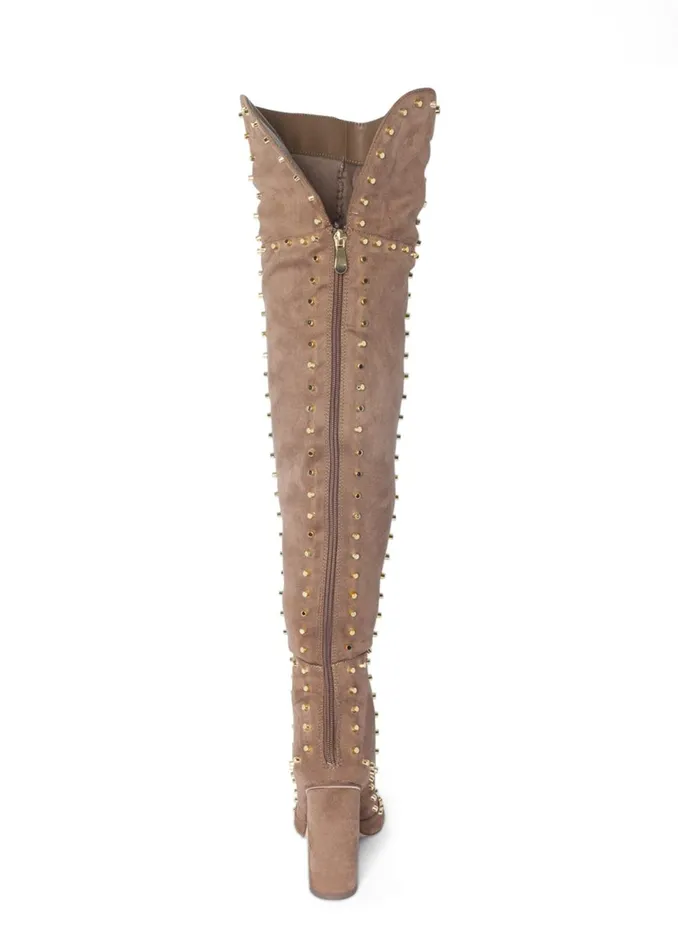 STUDDED OVER THE KNEE BOOTS Taupe Women VENUS Boots and Booties