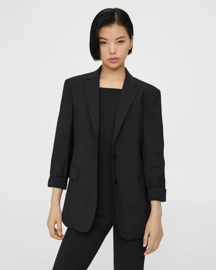 Suits Women Theory Rolled Sleeve Boyfriend Jacket In Good Wool Black