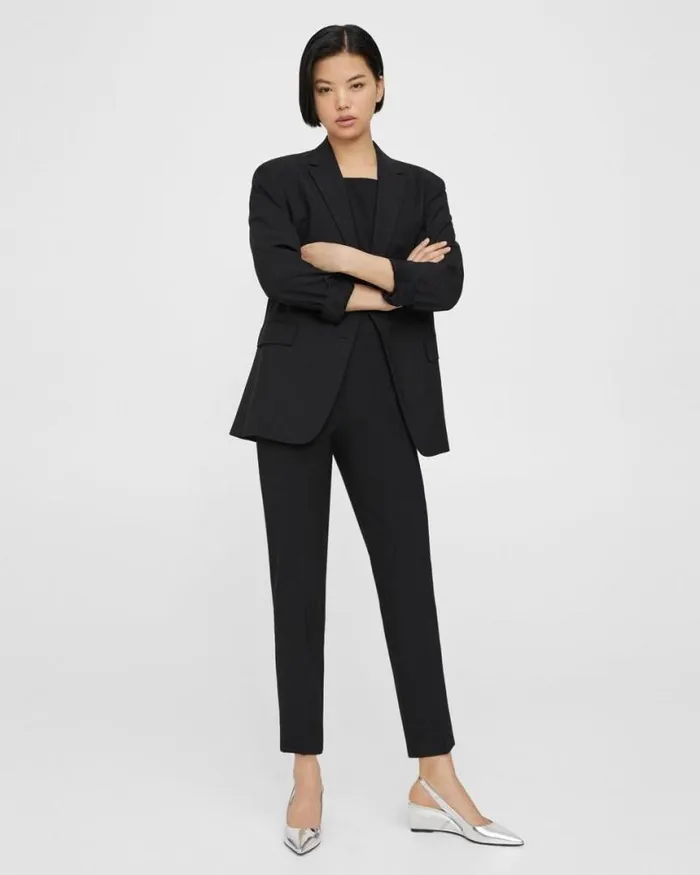 Suits Women Theory Rolled Sleeve Boyfriend Jacket In Good Wool Black