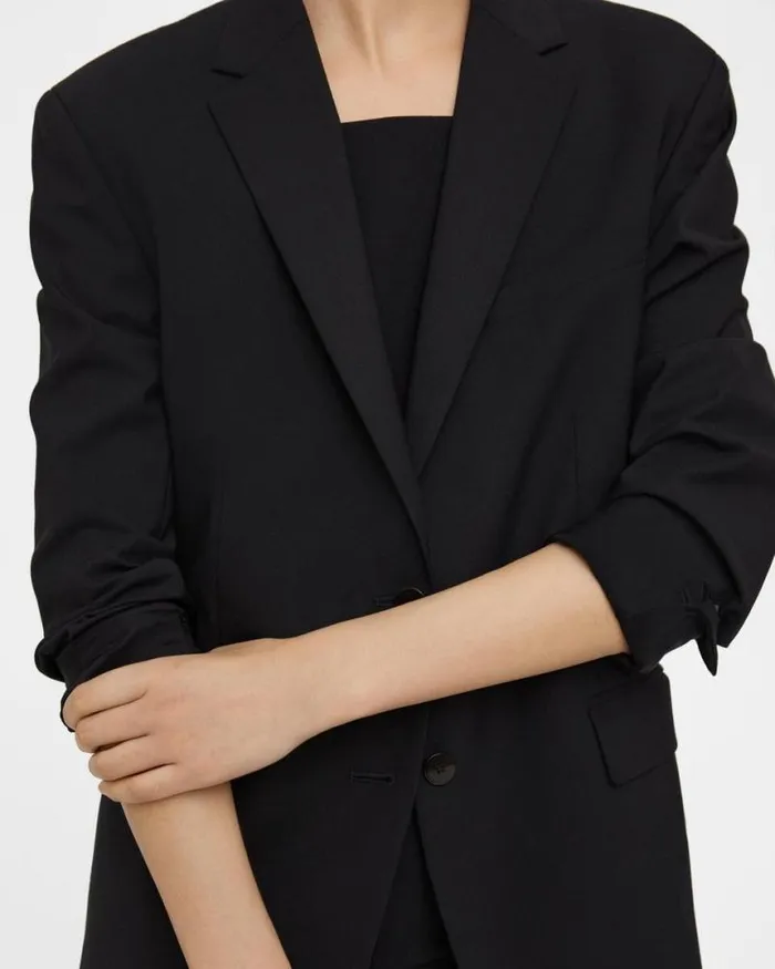 Suits Women Theory Rolled Sleeve Boyfriend Jacket In Good Wool Black