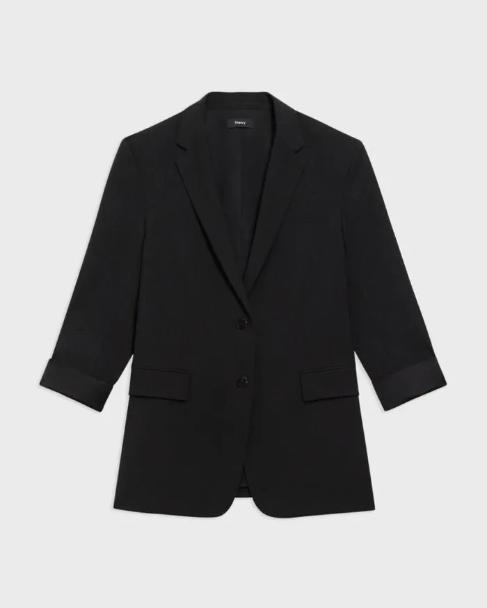 Suits Women Theory Rolled Sleeve Boyfriend Jacket In Good Wool Black