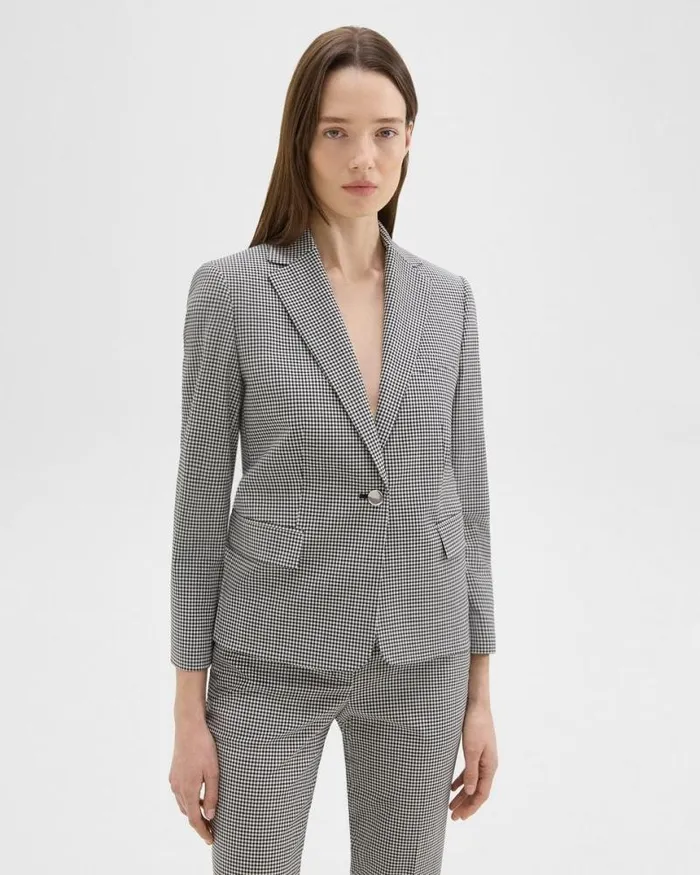 Suits Women Theory Slim Blazer In Checked Stretch Wool Black Multi