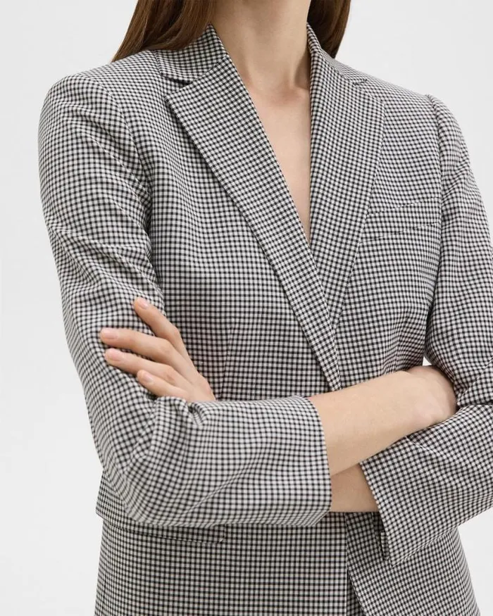 Suits Women Theory Slim Blazer In Checked Stretch Wool Black Multi Suits Women Theory Slim Blazer In Checked Stretch Wool Black Multi