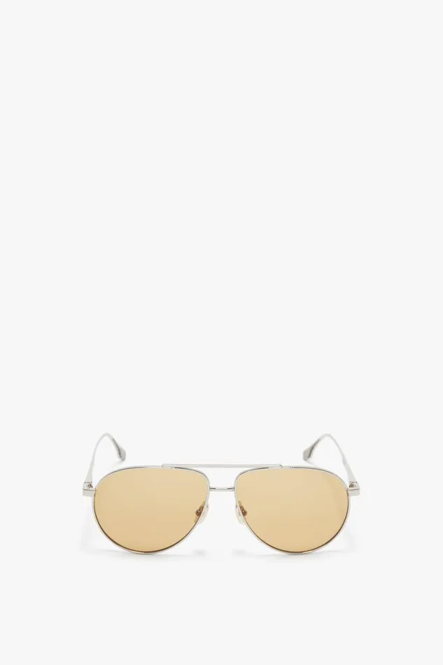 Sunglasses Women Victoria Beckham V Metal Pilot Sunglasses In SilverBrown