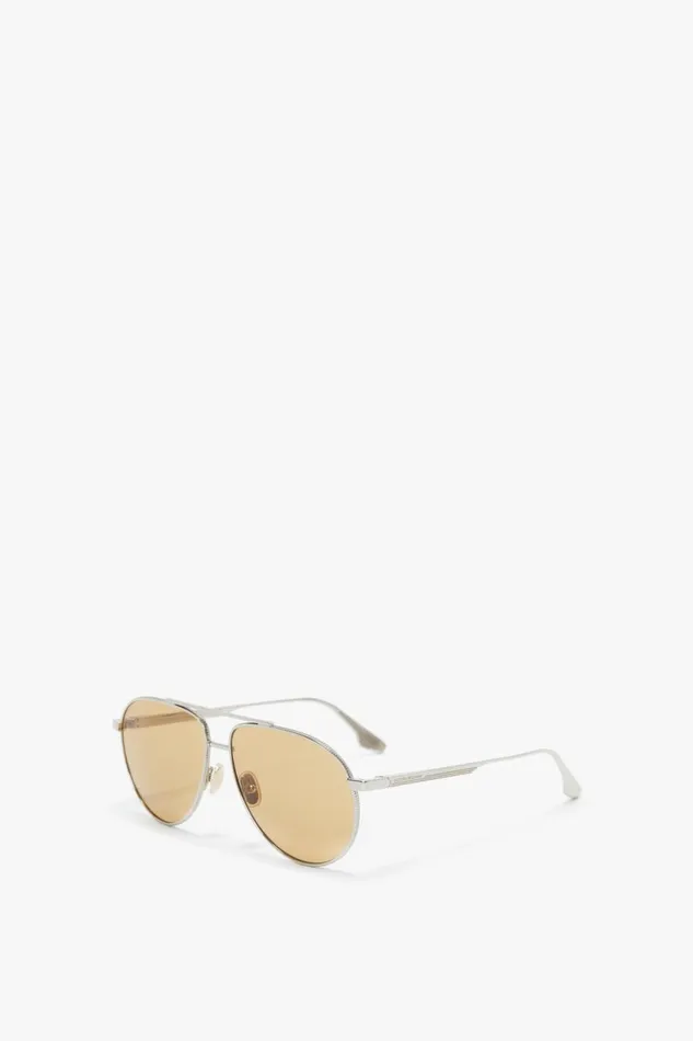 Sunglasses Women Victoria Beckham V Metal Pilot Sunglasses In SilverBrown