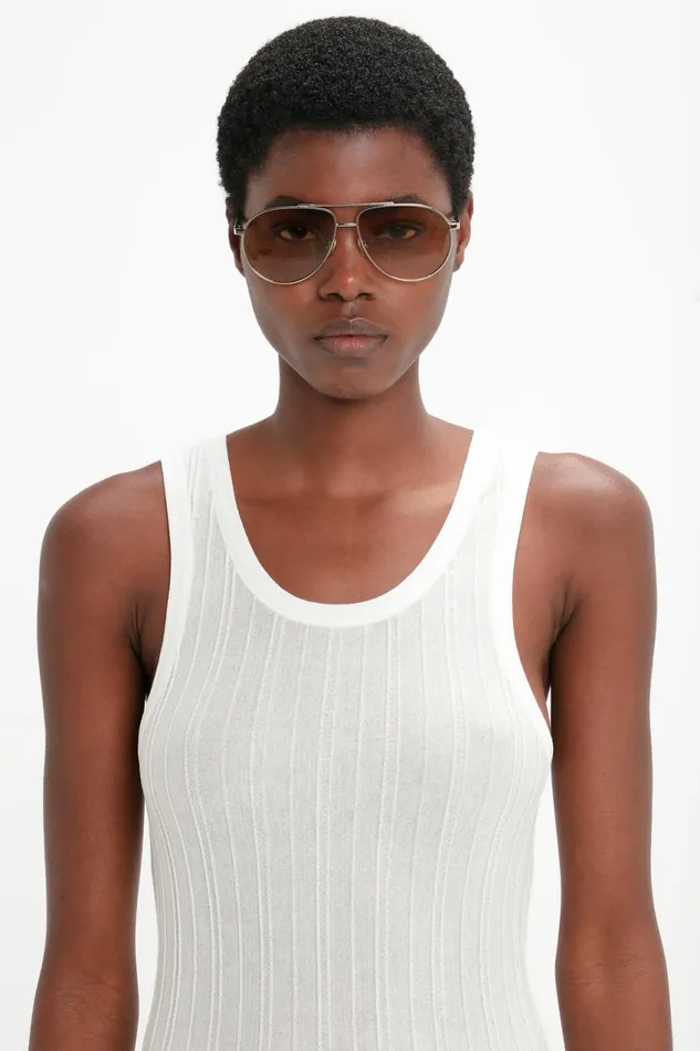 Sunglasses Women Victoria Beckham V Metal Pilot Sunglasses In SilverBrown