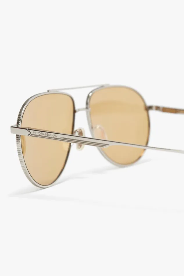 Sunglasses Women Victoria Beckham V Metal Pilot Sunglasses In SilverBrown