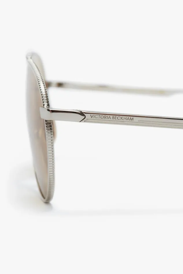 Sunglasses Women Victoria Beckham V Metal Pilot Sunglasses In SilverBrown