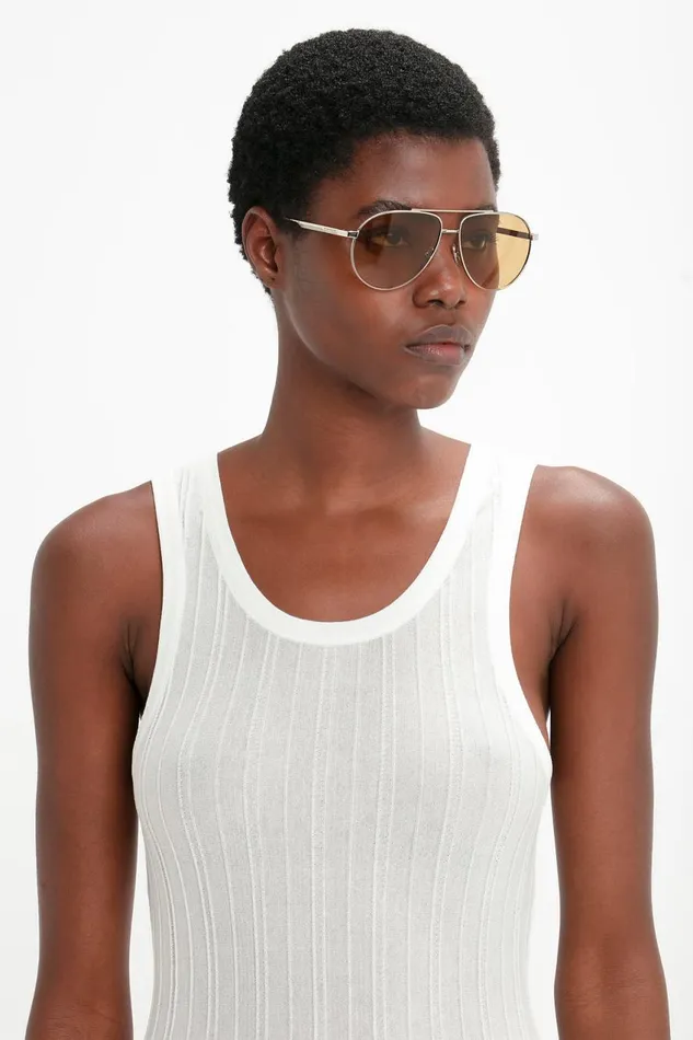 Sunglasses Women Victoria Beckham V Metal Pilot Sunglasses In SilverBrown