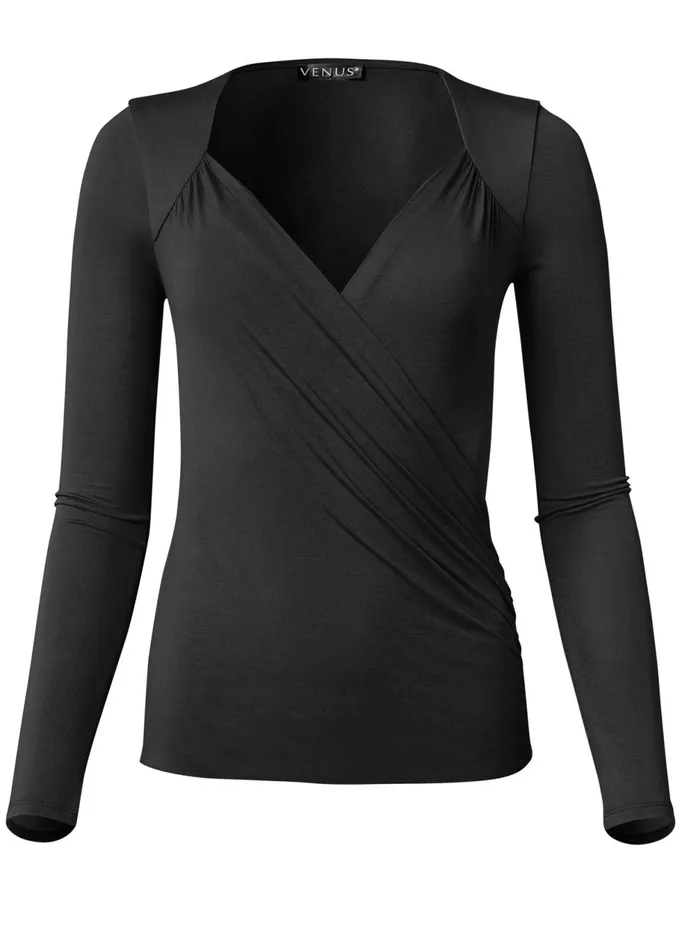 SURPLICE NECK TOP Black Women VENUS Casual Tops