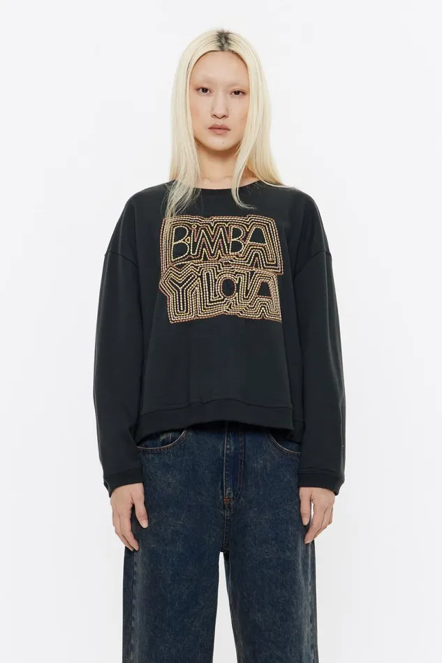 Sweatshirt Logo Brod Noir Washed Black Women Bimba Y Lola Sweatshirts
