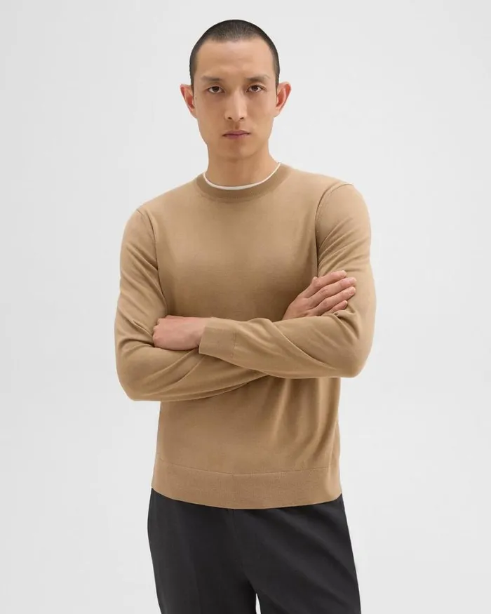 Sweaters Cardigans Men Theory Crewneck Sweater In Regal Wool New Camel