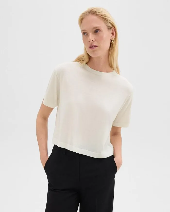 Sweaters Cardigans Women Theory Boxy Tee In Regal Wool New Ivory
