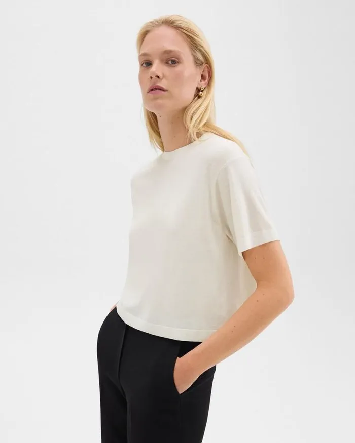 Sweaters Cardigans Women Theory Boxy Tee In Regal Wool New Ivory