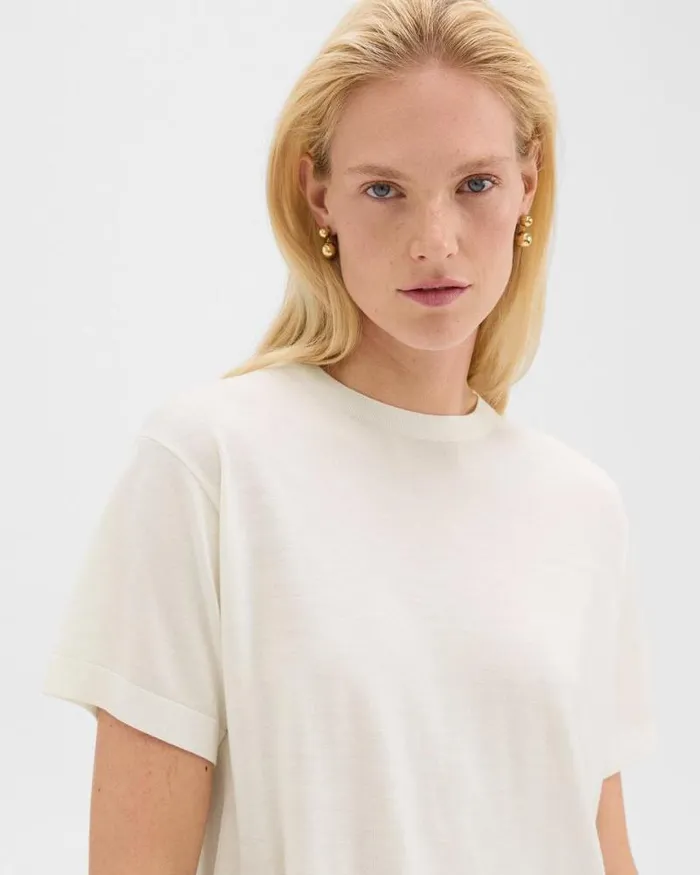 Sweaters Cardigans Women Theory Boxy Tee In Regal Wool New Ivory