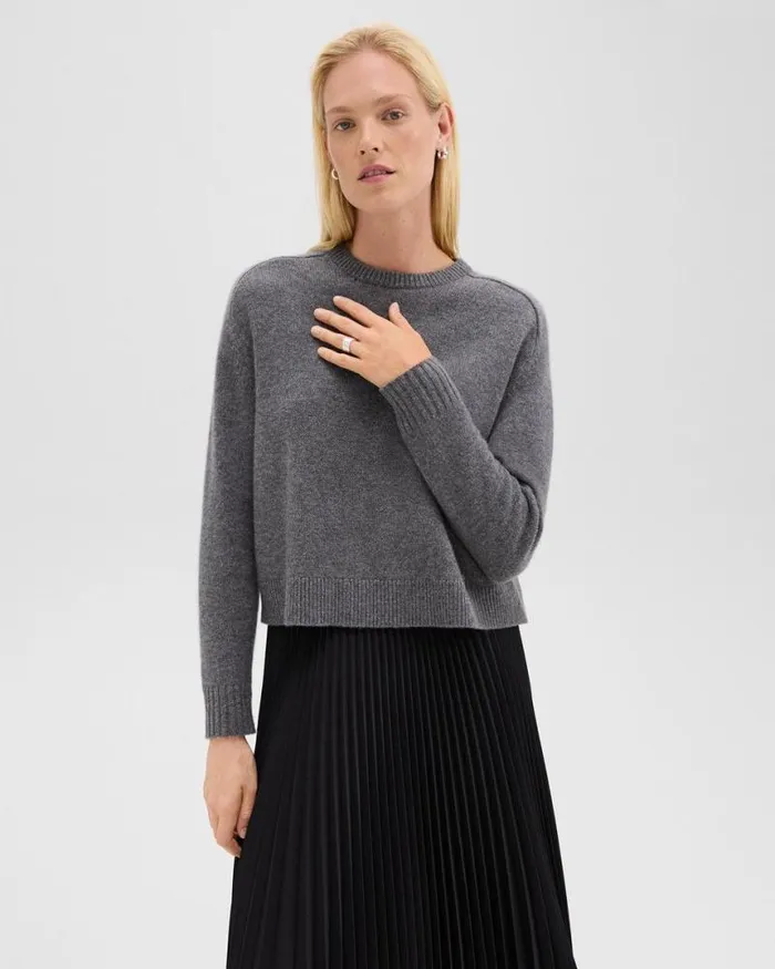 Sweaters Cardigans Women Theory Cropped Sweater In Cashmere Light Charcoal Sweaters Cardigans Women Theory Cropped Sweater In Cashmere Light Charcoal