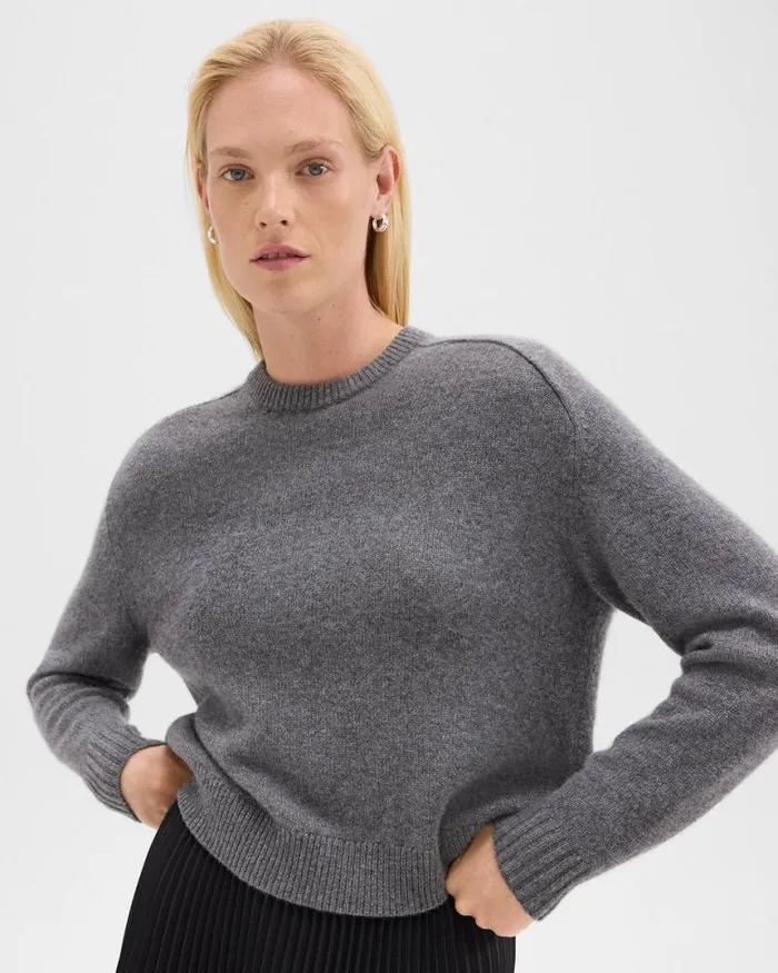 Sweaters Cardigans Women Theory Cropped Sweater In Cashmere Light Charcoal Sweaters Cardigans Women Theory Cropped Sweater In Cashmere Light Charcoal