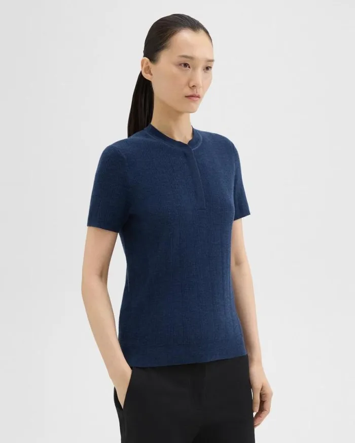 Sweaters Cardigans Women Theory Rib Knit ShortSleeve Henley Wave