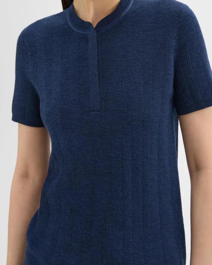 Sweaters Cardigans Women Theory Rib Knit ShortSleeve Henley Wave