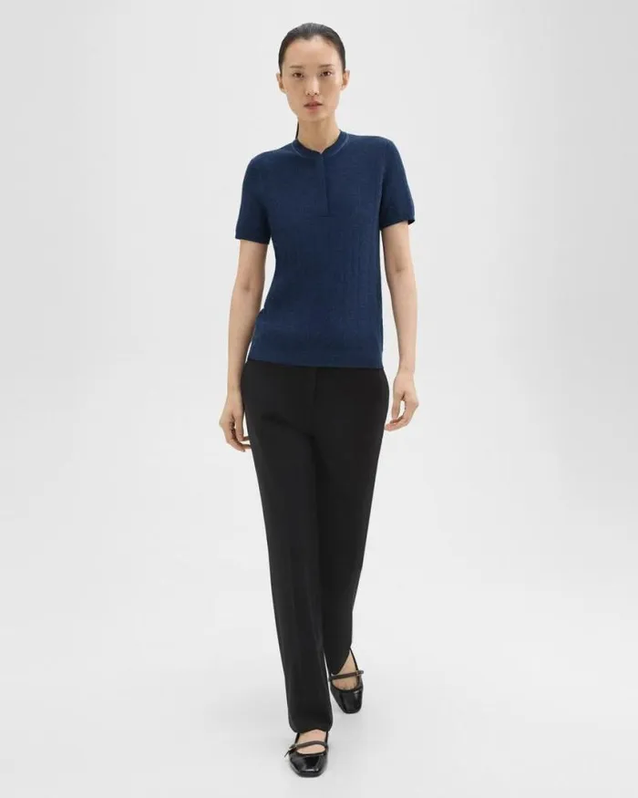 Sweaters Cardigans Women Theory Rib Knit ShortSleeve Henley Wave