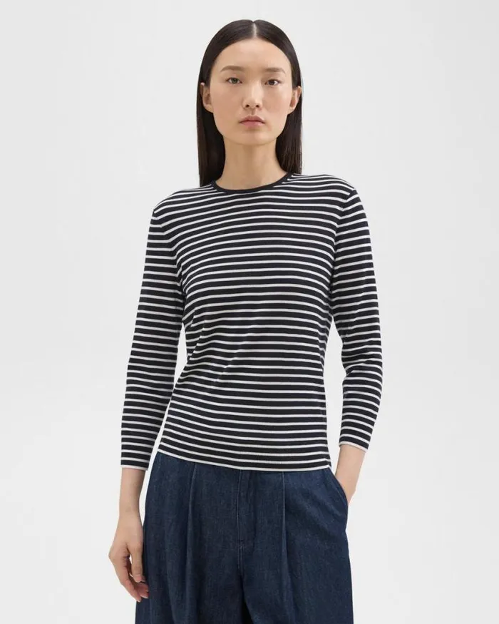 Sweaters Cardigans Women Theory Shrunken Crewneck Sweater In Merino Wool Navynew Ivory