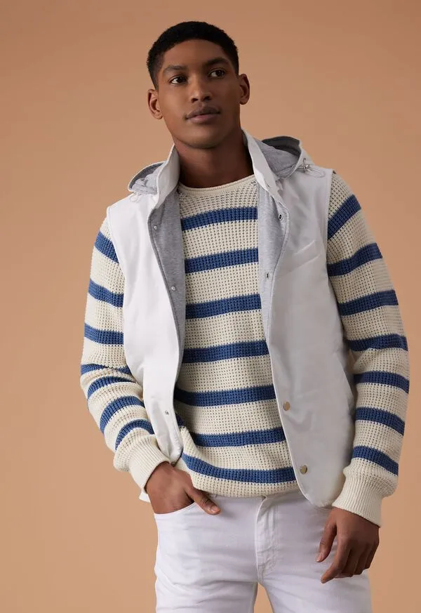 Sweaters Mens Paulstuart Striped Cotton Crewneck Sweater BlueCream Sweaters Mens Paulstuart Striped Cotton Crewneck Sweater BlueCream