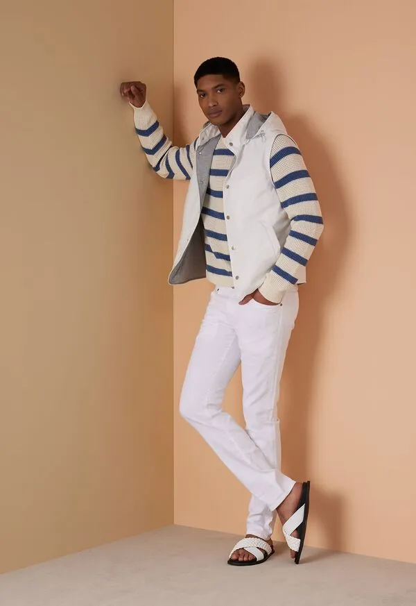 Sweaters Mens Paulstuart Striped Cotton Crewneck Sweater BlueCream Sweaters Mens Paulstuart Striped Cotton Crewneck Sweater BlueCream