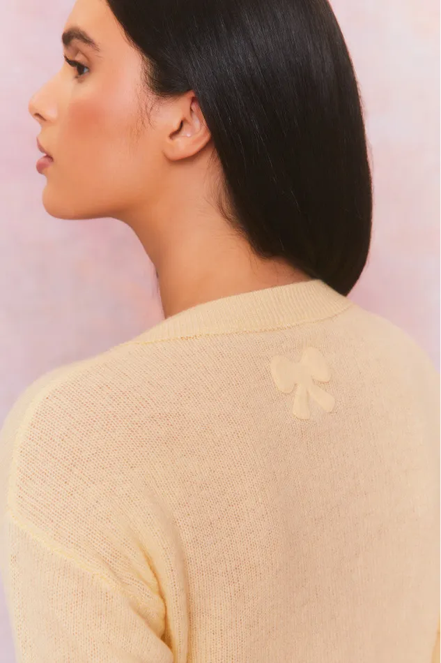 Sweaters Women LoveShackFancy Lawrence Yellow Bow Applique Cardigan Buttercup