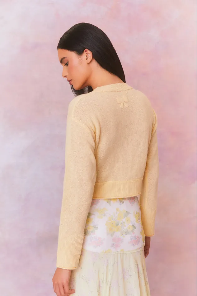 Sweaters Women LoveShackFancy Lawrence Yellow Bow Applique Cardigan Buttercup