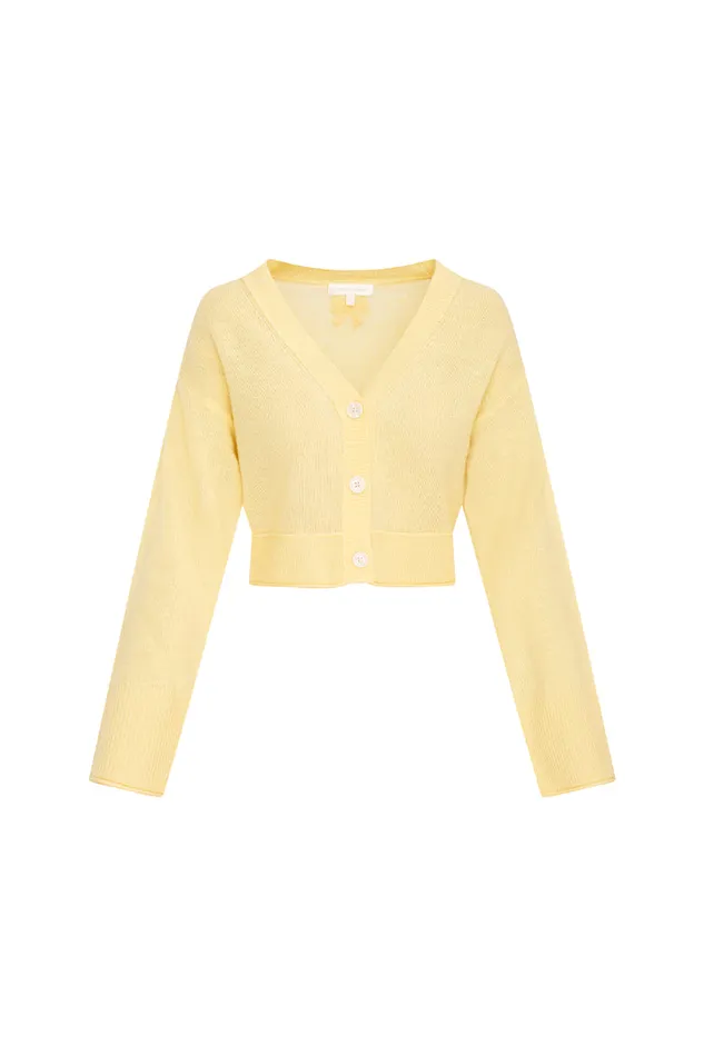 Sweaters Women LoveShackFancy Lawrence Yellow Bow Applique Cardigan Buttercup