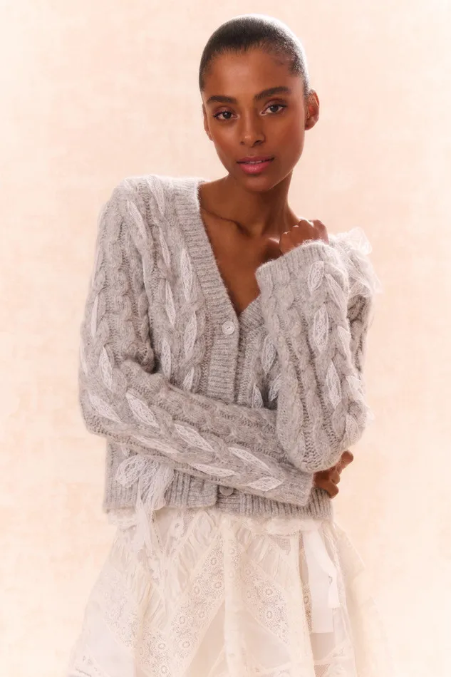 Sweaters Women LoveShackFancy Louella Wool Knit Cardigan Silver Mist