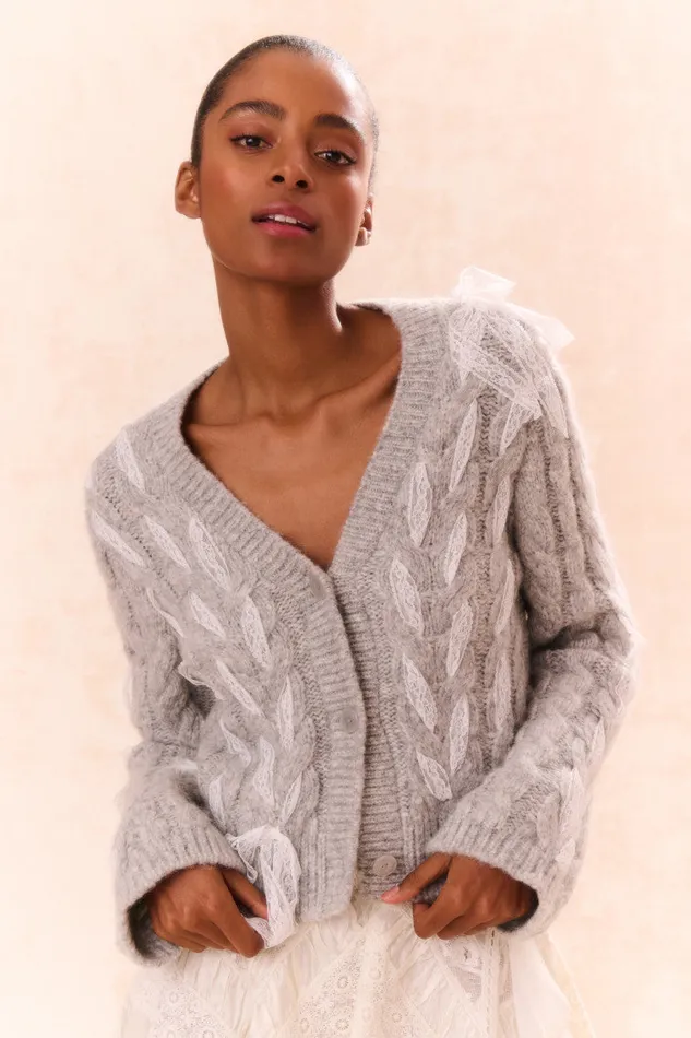 Sweaters Women LoveShackFancy Louella Wool Knit Cardigan Silver Mist