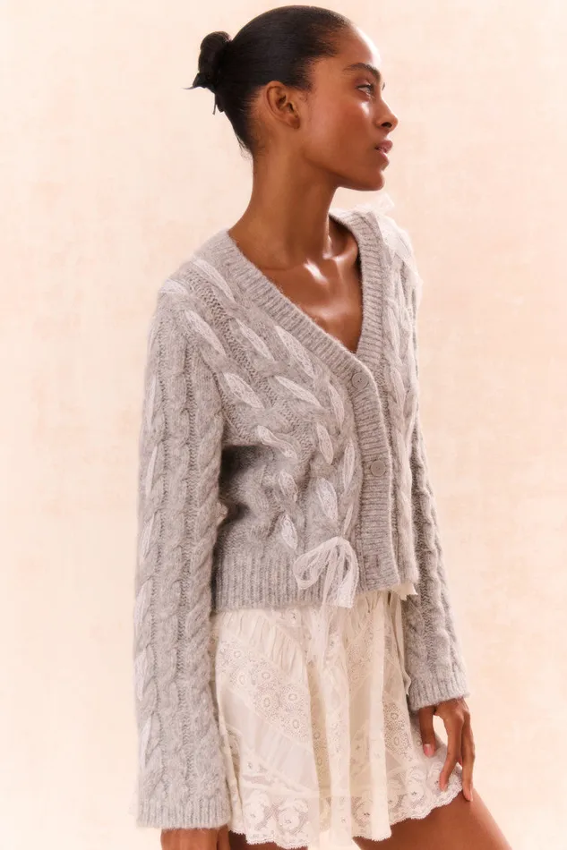 Sweaters Women LoveShackFancy Louella Wool Knit Cardigan Silver Mist
