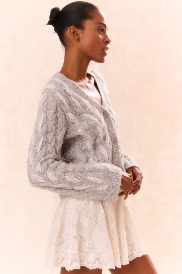 Sweaters Women LoveShackFancy Louella Wool Knit Cardigan Silver Mist