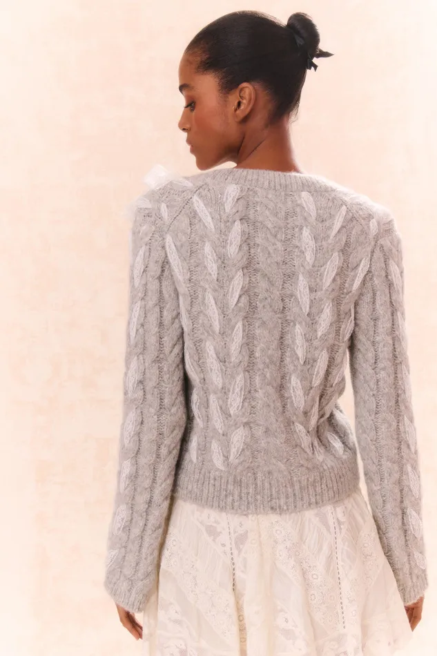 Sweaters Women LoveShackFancy Louella Wool Knit Cardigan Silver Mist