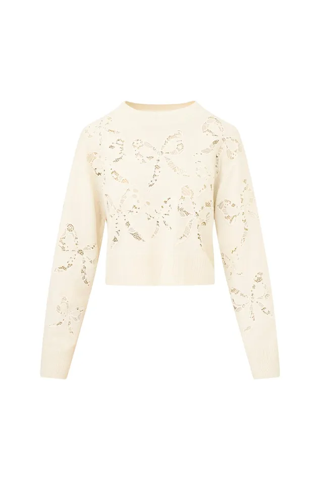 Sweaters Women LoveShackFancy Parson Bow Print Pullover Marshmallow Bliss
