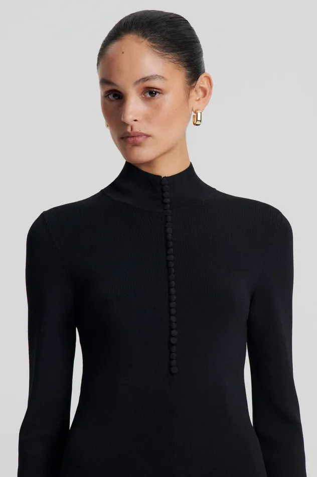 Sweaters Women Scanlan Theodore CREPE KNIT BUTTON POLO SWEATER Black Sweaters Women Scanlan Theodore CREPE KNIT BUTTON POLO SWEATER Black