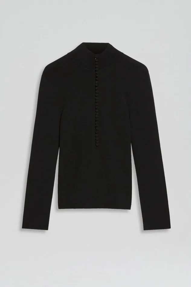 Sweaters Women Scanlan Theodore CREPE KNIT BUTTON POLO SWEATER Black Sweaters Women Scanlan Theodore CREPE KNIT BUTTON POLO SWEATER Black