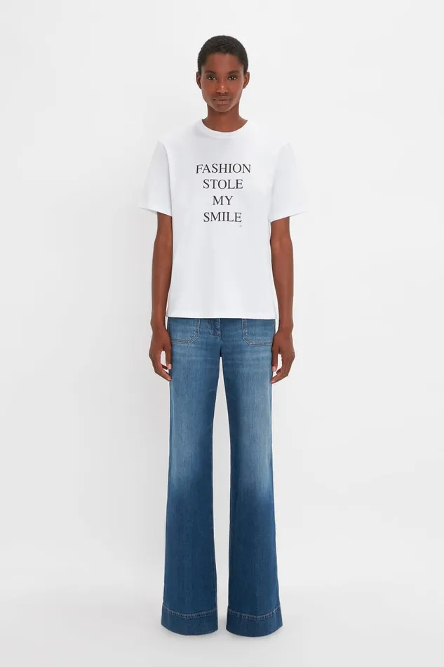 TShirts and Sweatshirts Women Victoria Beckham Fashion Stole My Smile Slogan TShirt In White