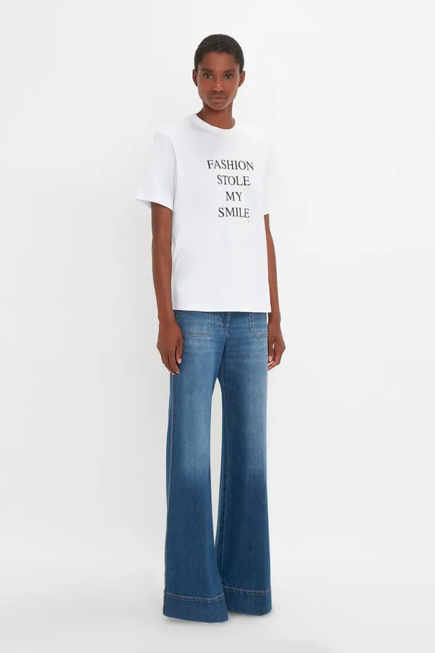 TShirts and Sweatshirts Women Victoria Beckham Fashion Stole My Smile Slogan TShirt In White
