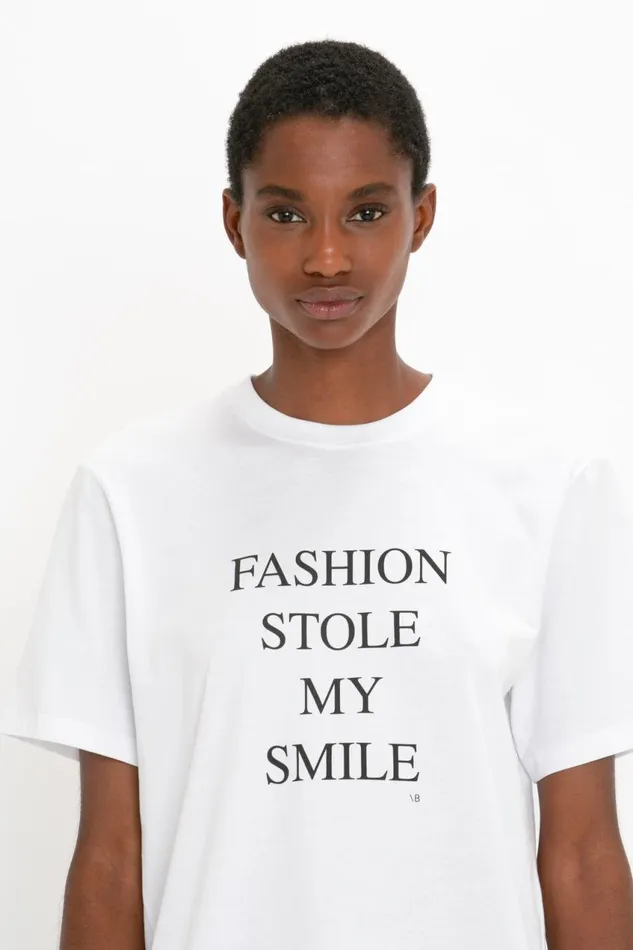 TShirts and Sweatshirts Women Victoria Beckham Fashion Stole My Smile Slogan TShirt In White